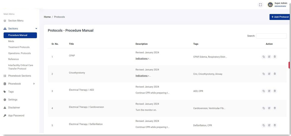 Manual Procedure of EMS Protocols App